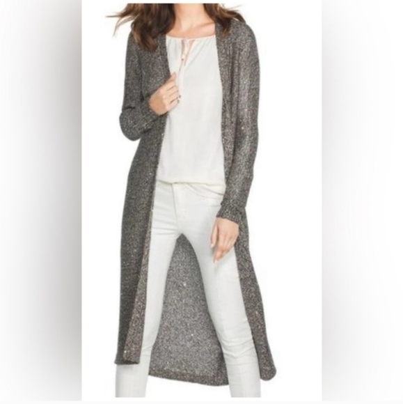 white house black market    open  front knitted long cardigan euc - Picture 1 of 13